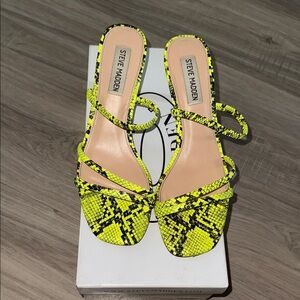 Steve Madden Yellow Heels with Bold Snake Print